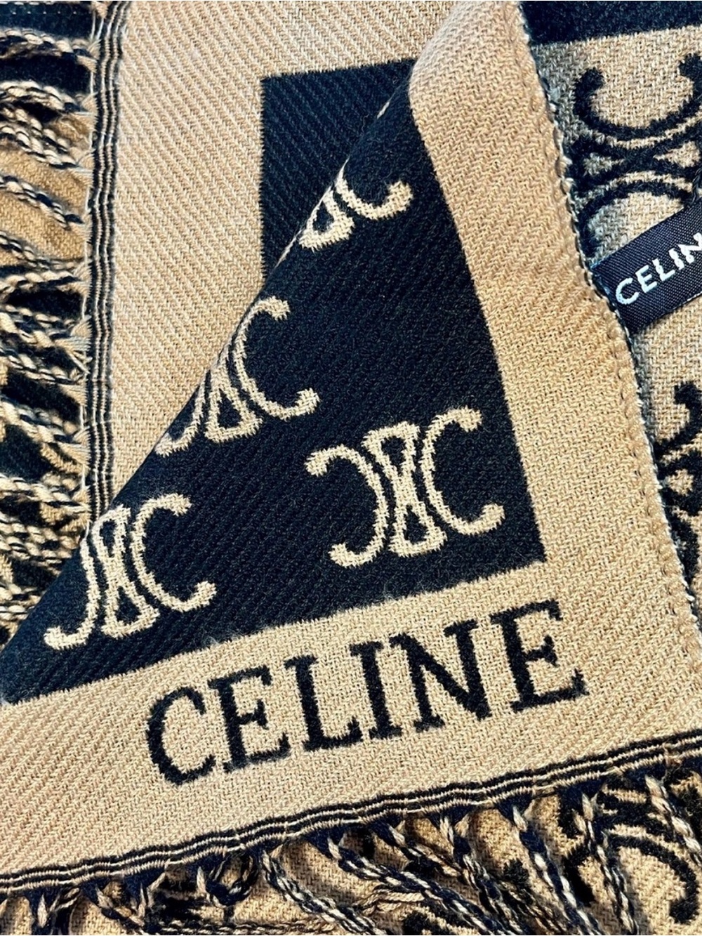 New Cashmere Silk Blend Double Sided Monogram Fringe Oversized Shawl Wrap 72x26 - Picture 9 of 10